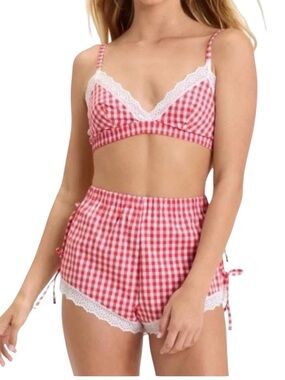 COLSIE Red Gingham Lace-Trim Set
